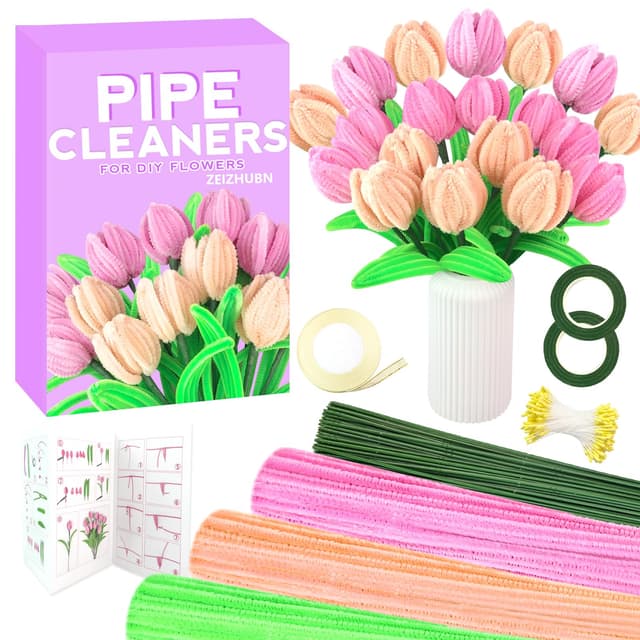 🌸 ZEIZHUBN Pfeifenreiniger Blumen Set, 300 Stück Pfeifenputzer zum Basteln 🎨
