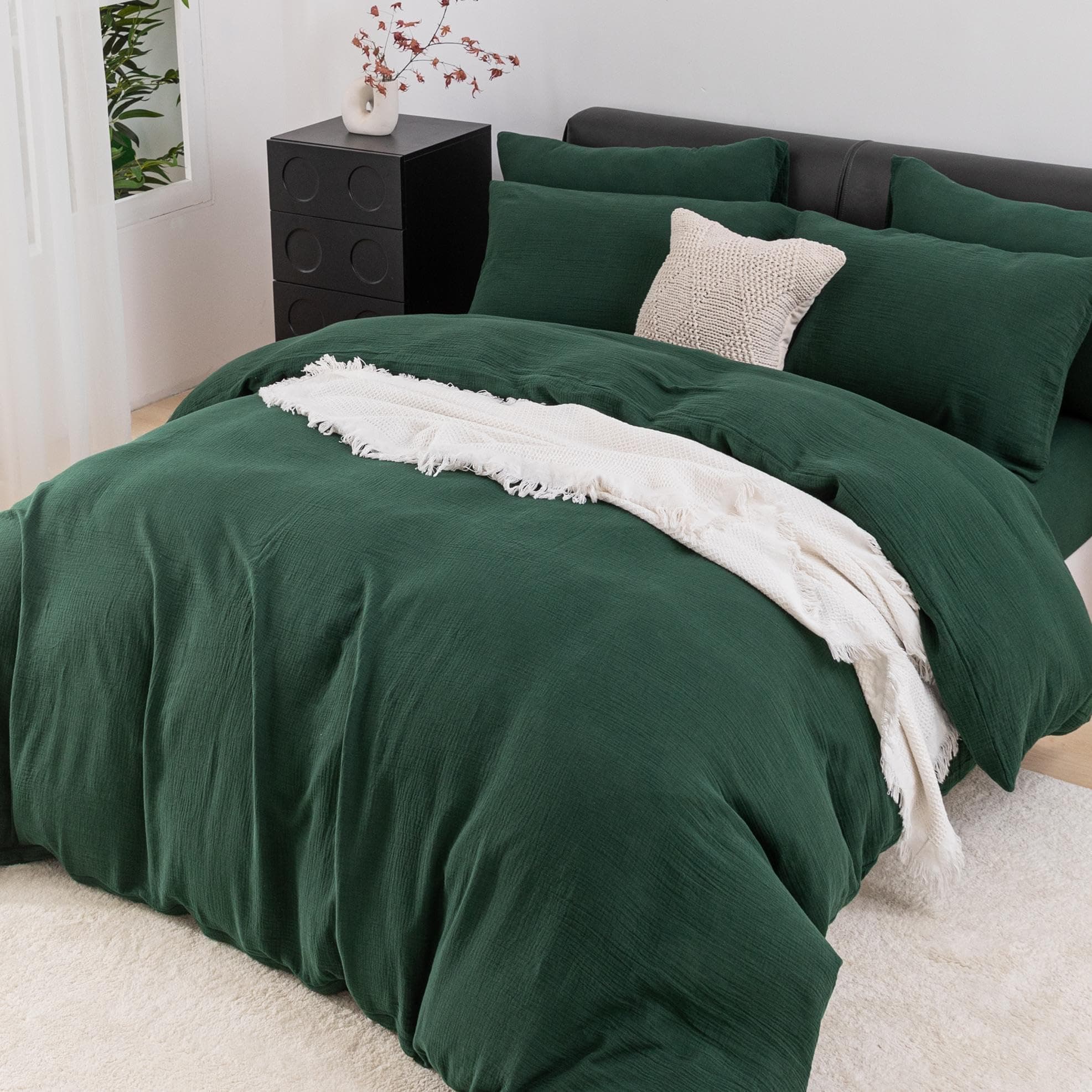 🌟 YASMENG Doppelte Muslin Bettwäsche 135x200 Dunkelgrün 🌟