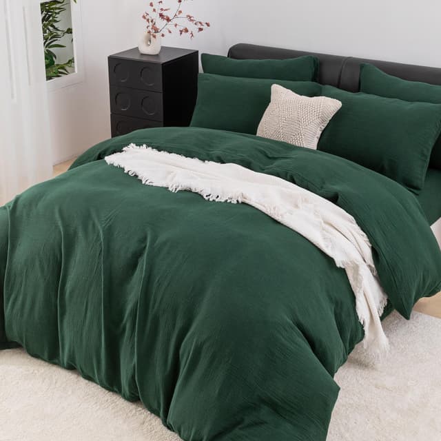 🌟 YASMENG Doppelte Muslin Bettwäsche 135x200 Dunkelgrün 🌟