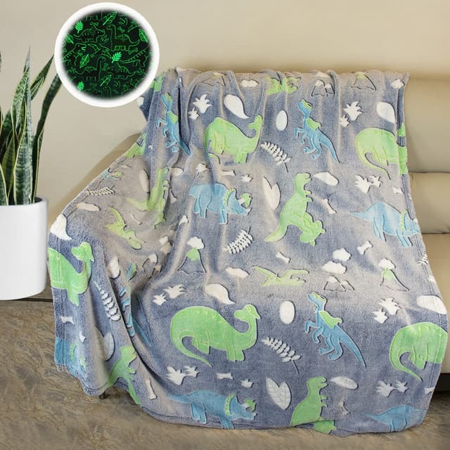 HSGLGNA Kuscheldecke Kinder Dinosaurier Decke Leuchtet im Dunkeln