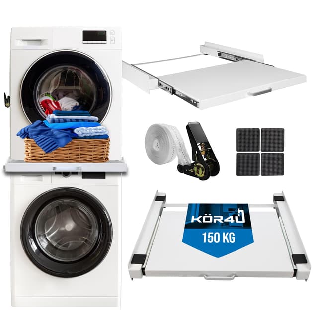 Kör4u Zwischenbaurahmen weiß mit Ausziehplatte für Waschmaschine und Trockner 🌟