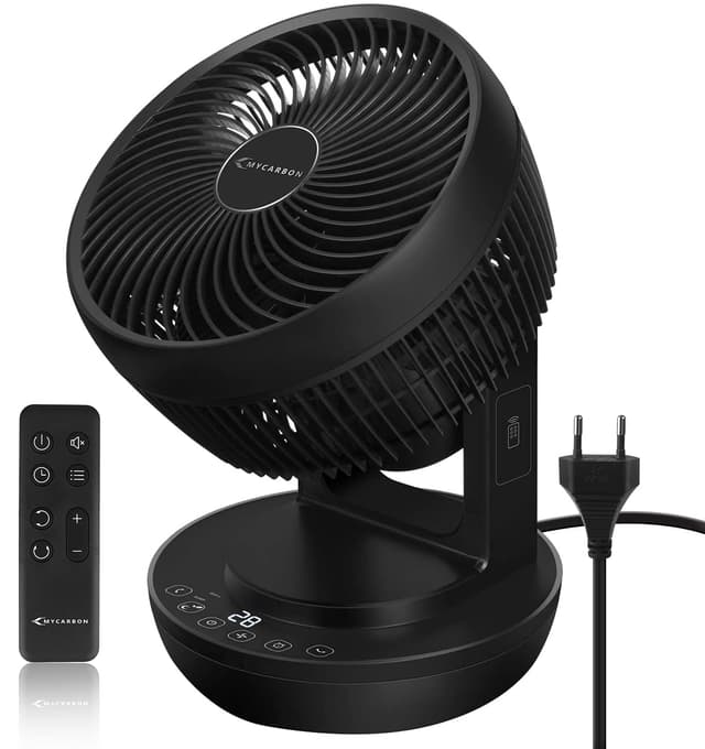 MYCARBON Leiser Ventilator mit Fernbedienung - Turbo-Power-Timer - 1800m³/h Schwarz