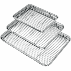 Wildone Backblech mit Gitter-Set (3 Pfannen + 3 Gestelle) 🍒 Edelstahl-Backform mit Kühlgitter