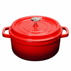 Emaille Aluguss Keramik Topf Backofengeeignet: Antihaftbe Pfanne Einfache Reinigung Brattopf Kitchen Schmortopf mit Deckel für Alle Herdarten (Rot, 4.75L)