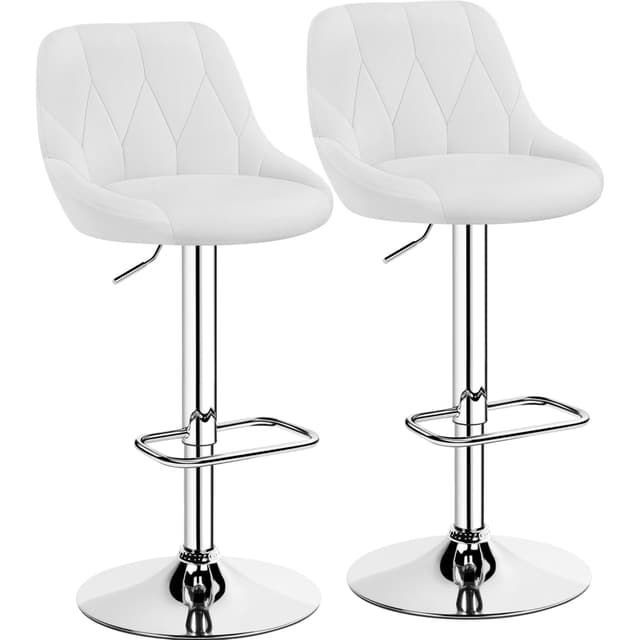 Yaheetech Barhocker 2er Set Höhenverstellbarer Barstuhl 360° Drehbarer Tresenhocker Polsterhocker mit Kunstleder - Weiß