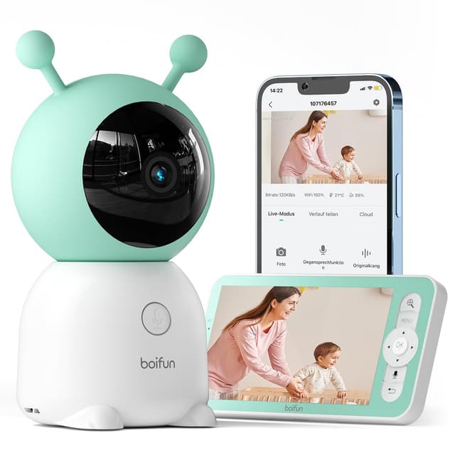 BOIFUN Babyphone mit Kamera App, 2K HD Bild, PTZ 355°/60°, 4×Zoom, Automatische Verfolgung 🌟