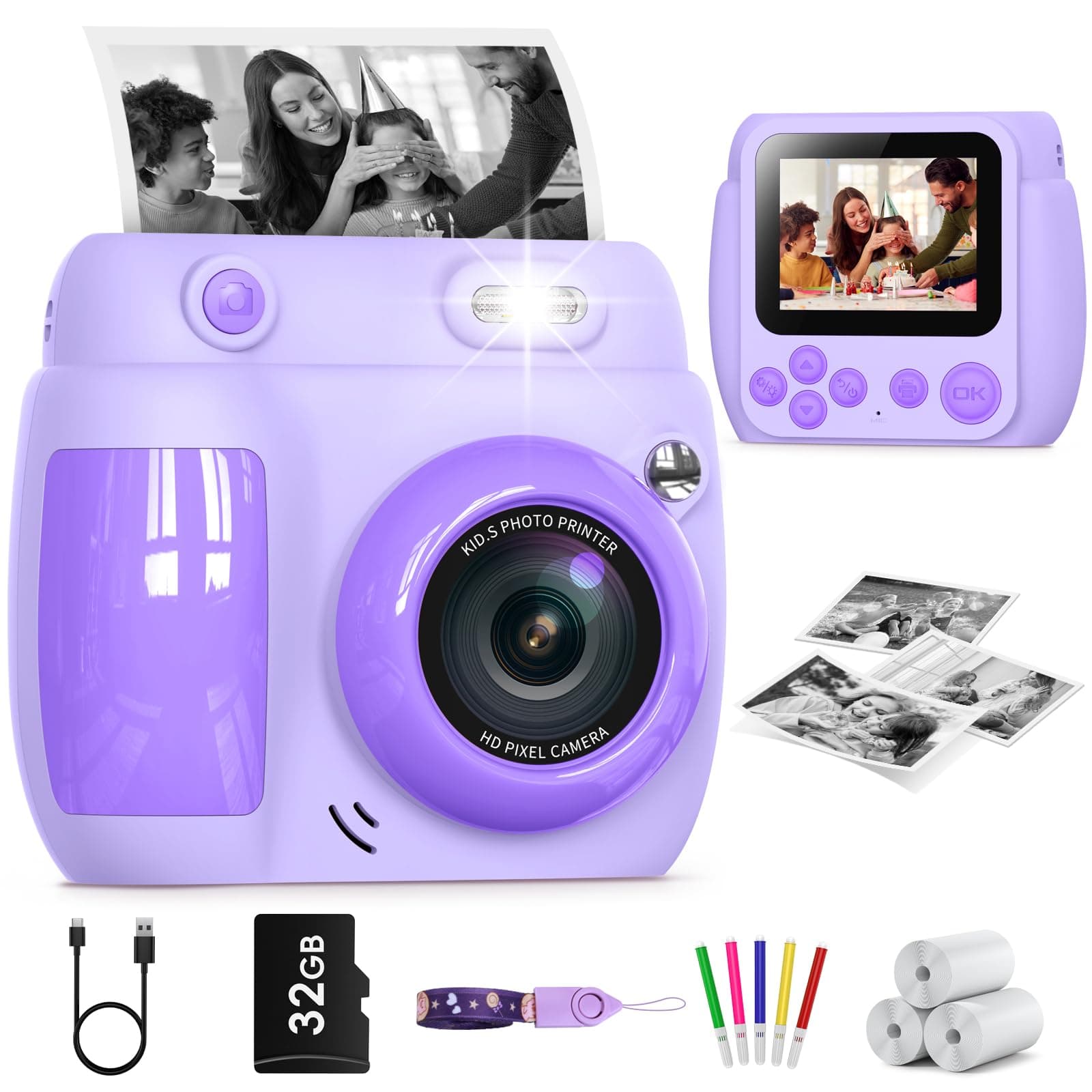 📸 Gofunly Sofortbildkamera Kinder 2,4 Zoll Bildschirm - Lila | 1080P HD Kamera Kinder Sofortdruck