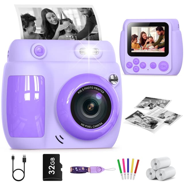 📸 Gofunly Sofortbildkamera Kinder 2,4 Zoll Bildschirm - Lila | 1080P HD Kamera Kinder Sofortdruck