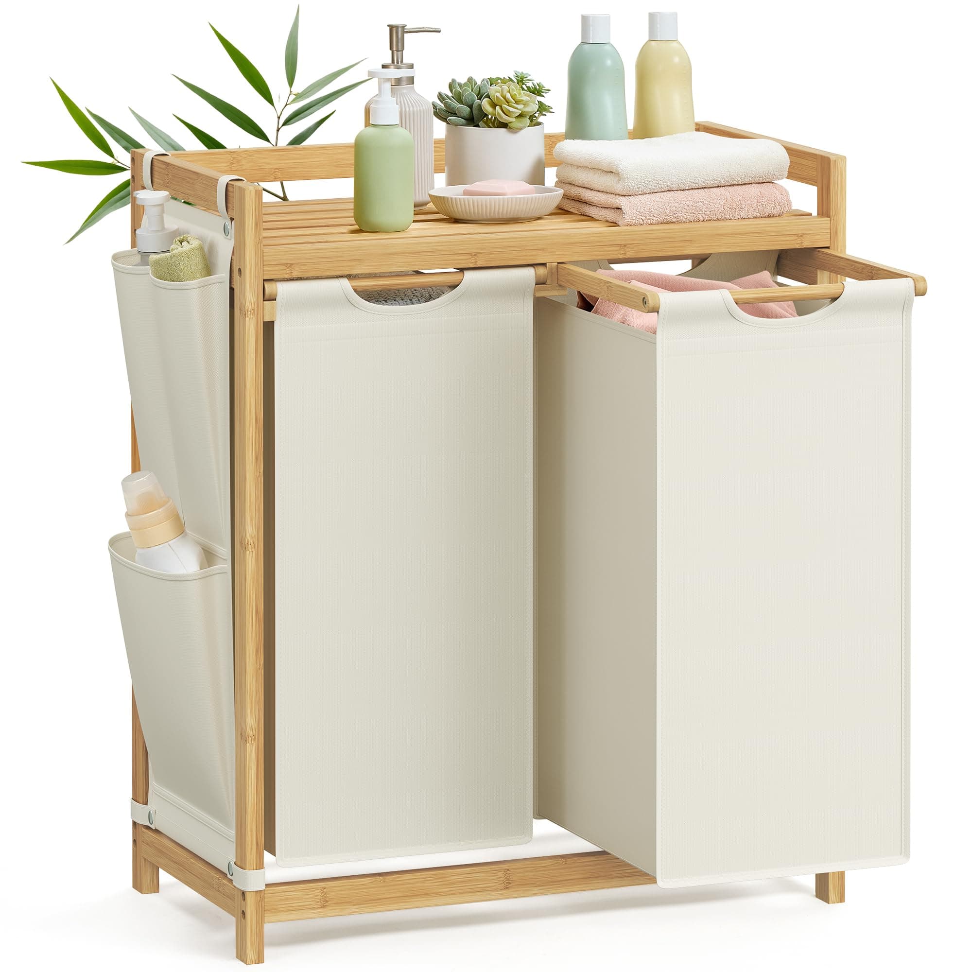 SONGMICS Wäschekorb 2 Fächer, Bambus, Wäschesammler 100 L 🧺🌿