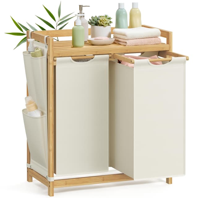 SONGMICS Wäschekorb 2 Fächer, Bambus, Wäschesammler 100 L 🧺🌿