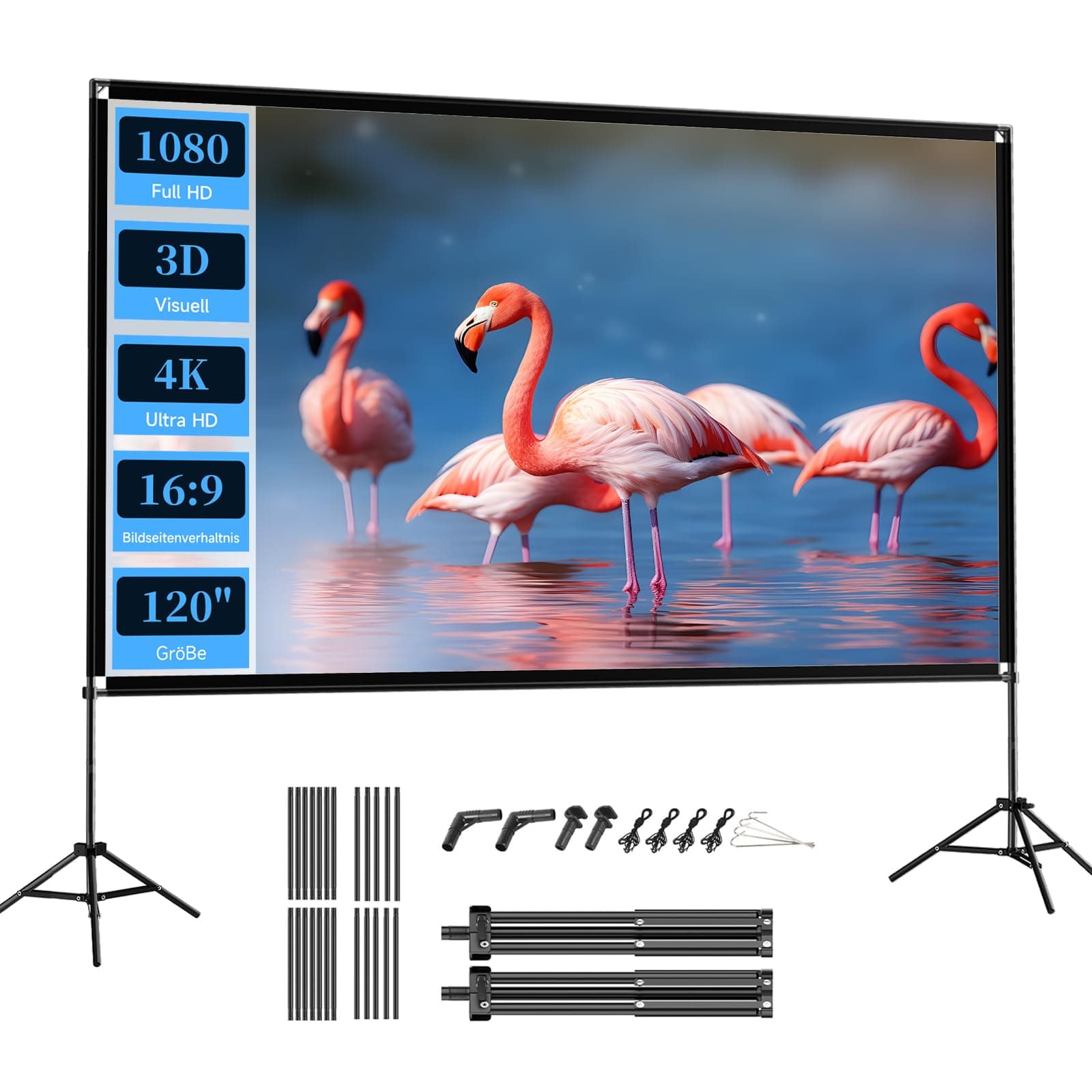 🎥 VISULAPEX 120” Beamer Leinwand mit Stativ 🌟 4K HD Projektor Leinwand Tragbar 💼 Heimkino Gartenkino Theater Nächte 120"