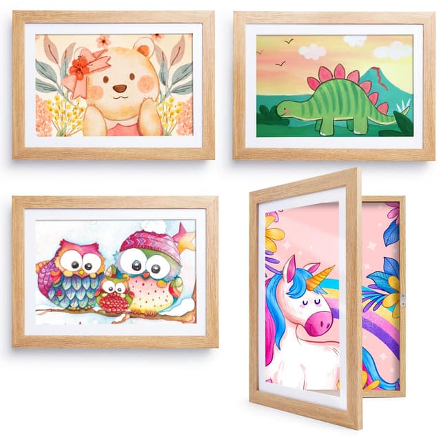 🎨 Kromapolis 4 Stück Bilderrahmen für Kinderzeichnungen A4