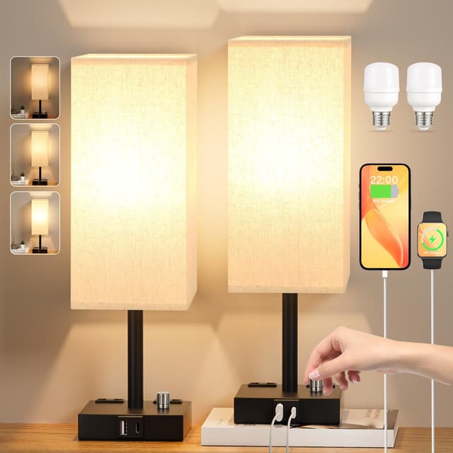 🌟 Kakanuo Nachttischlampe 2er Set mit USB A+Typ-C-Anschlüssen 🌙