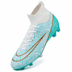 DimaiGlobal Fußballschuhe Herren High Top Spike Microfaser Cleats Professionelle Fussballschuhe Jugendliche Athletics Trainingsschuhe Outdoor Sportschuhe Fußball Stiefel 38 EU Türkis 2 ⚽