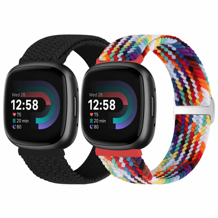 Vodtian Geflochtenes Armband Kompatibel mit Fitbit Versa 4/Versa 3/Sense 2/Sense Schwarz+Pride Edition 🌈