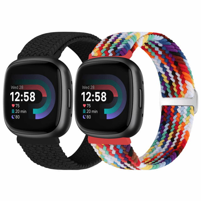 Vodtian Geflochtenes Armband Kompatibel mit Fitbit Versa 4/Versa 3/Sense 2/Sense Schwarz+Pride Edition 🌈