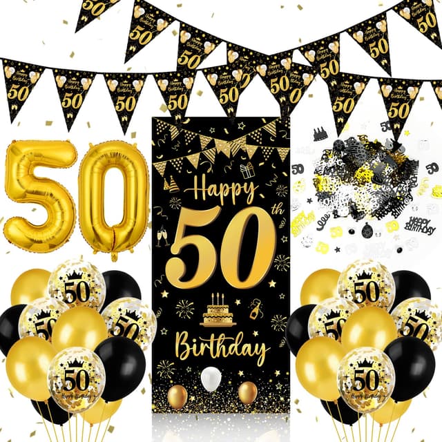 50. Geburtstag Deko Set Schwarz Gold 🎉 | 50. Geburtstag Party Dekoration Männer Frauen