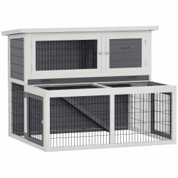 🐰 PawHut Hasenstall 2 Ebenen mit klappbar Dach Kaninchenstall aus Vollholz Winterfest 🏠🐇