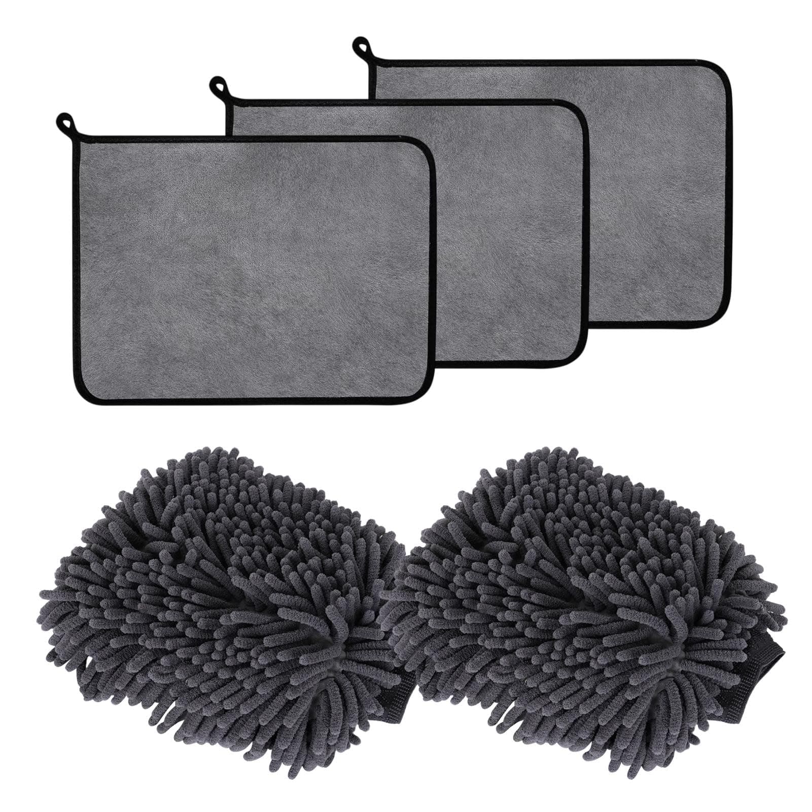 🚗🧼 POHOVE Autopflege Set - 3 Stück Mikrofasertücher & 2 Stück Waschhandschuh Auto 🧽🧴