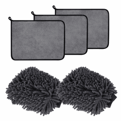 🚗🧼 POHOVE Autopflege Set - 3 Stück Mikrofasertücher & 2 Stück Waschhandschuh Auto 🧽🧴
