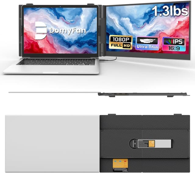 🌟 Domyfan Laptop Bildschirm Erweiterung - Ultraleichter 14" Dual Monitor - 1080P Full HD - Plug & Play 🌟