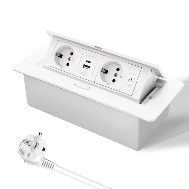 🔌 JACEPFY Versenkbare Steckdose PD20W USB-C Schnelllade Tischsteckdose Einbausteckdose mit Schalter - Weiß 20W Type-C