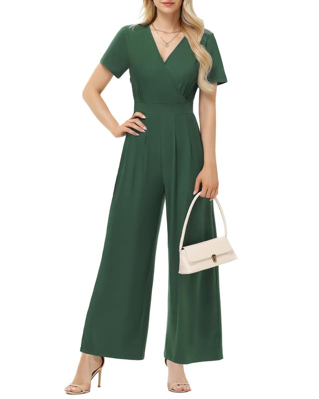 🌿👗 Tanmolo Damen Jumpsuit Elegant Sommer Kurzarm V-Ausschnitt Overall 🌿👗