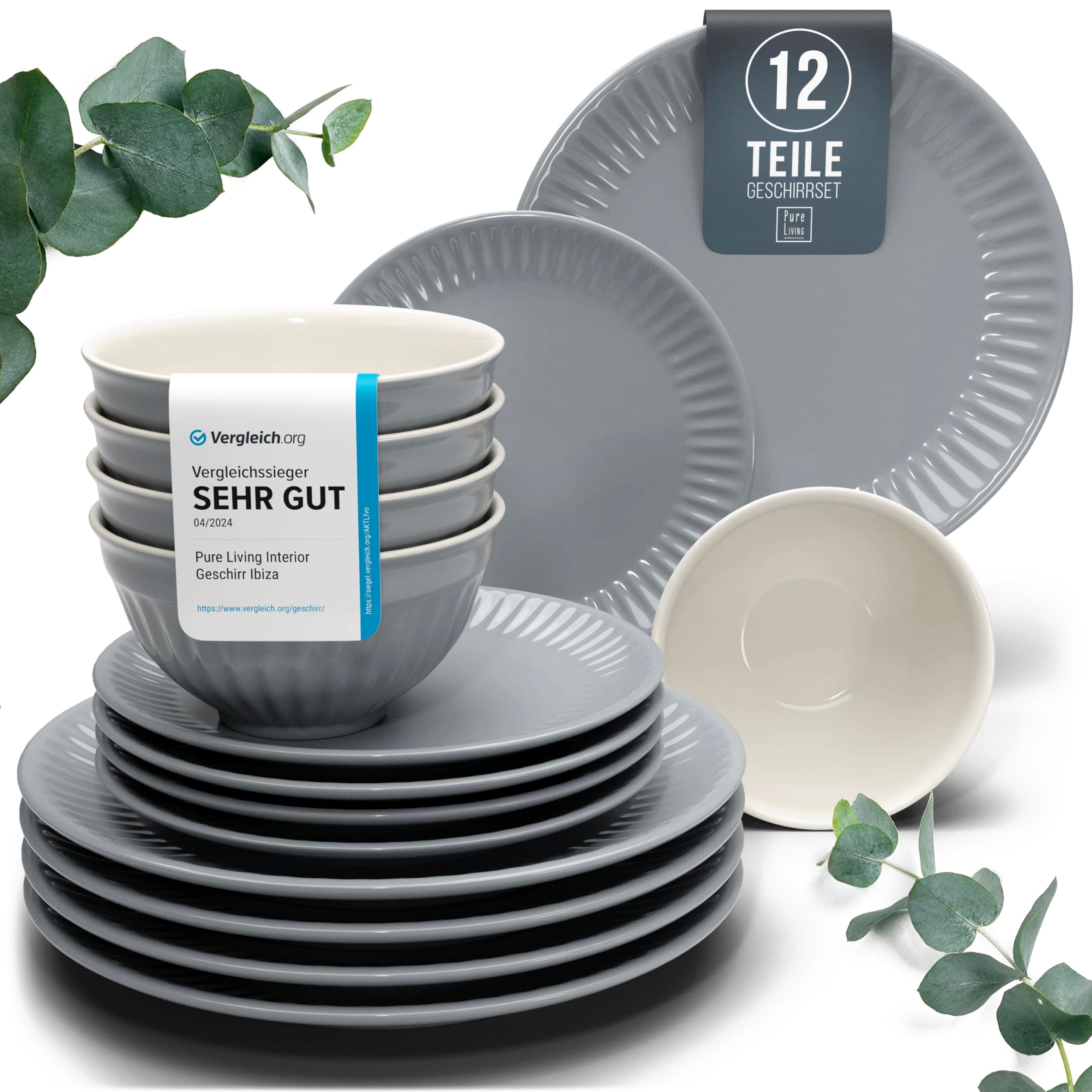 🍽️ Steingut Geschirrset 4 Personen Hygge 12 tlg. TESTSIEGER