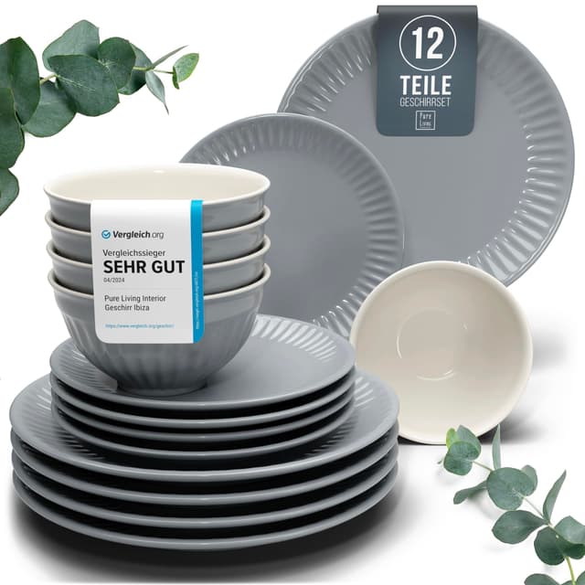 🍽️ Steingut Geschirrset 4 Personen Hygge 12 tlg. TESTSIEGER