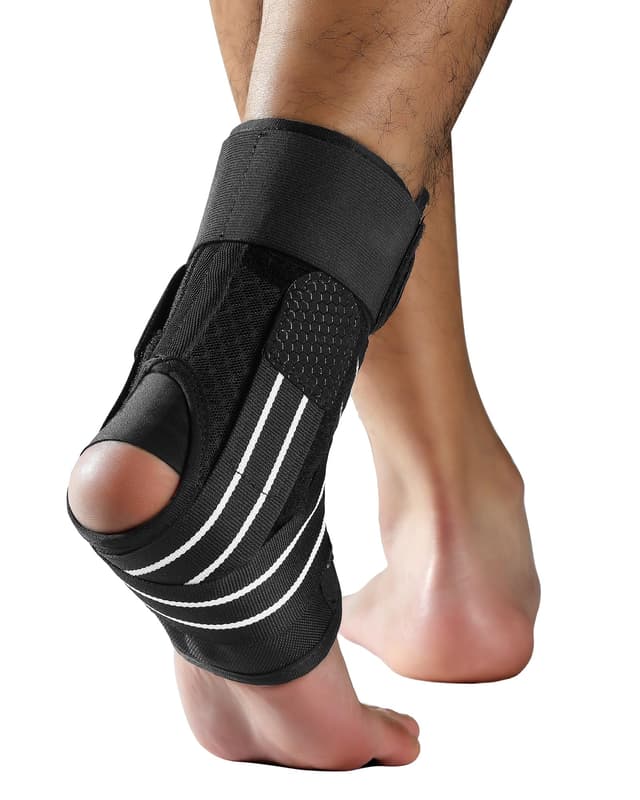 🌟 Fitomo Sprunggelenkbandage 🦵 Einstellbares Fußbandage mit Abnehmbarem Stabilisator, 1 Stück Schwarz L