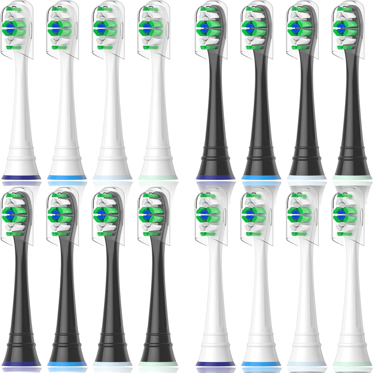 Qitizu Ersatzbürsten Kompatibel mit Philips Sonicare Elektrische Zahnbürste, Zahnbürstenkopf für Diamond Protective Expert Daily Clean, 8 Weiß 8 Schwarz