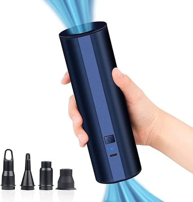 🔋🌊 Kabellose Elektrische Luftpumpe - Schnellfüll Inflator mit 4 Düsen Blau