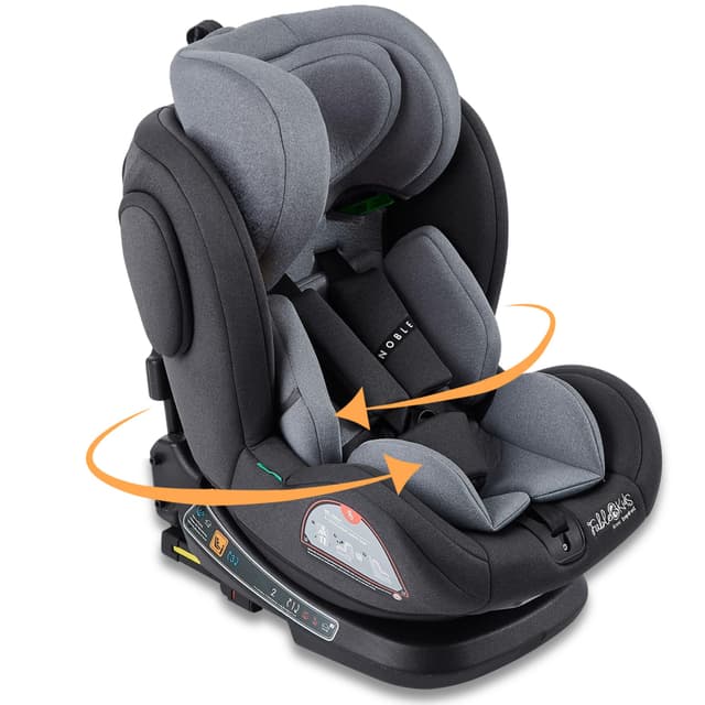 🚗 FableKids Kinderautositz mit Isofix | 360° drehbar | Autokindersitz | Autositz | Kindersitz i-Size 40-150cm | 5-Punkt-Sicherheitsgurt | 8-fach einstellbare Kopfstütze ECE R129/03 | Grau