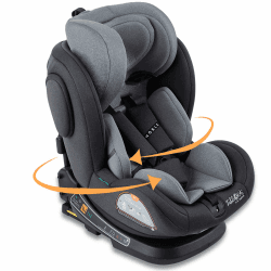 🚗 FableKids Kinderautositz mit Isofix | 360° drehbar | Autokindersitz | Autositz | Kindersitz i-Size 40-150cm | 5-Punkt-Sicherheitsgurt | 8-fach einstellbare Kopfstütze ECE R129/03 | Grau
