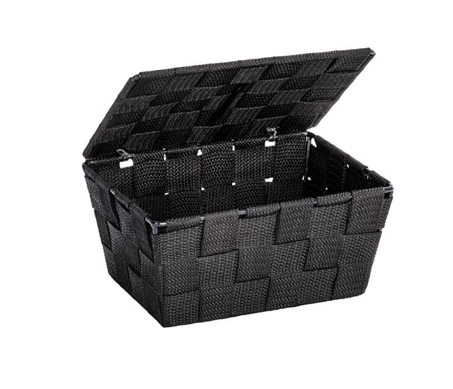 🌟 Angebot: WENKO Aufbewahrungskorb mit Deckel Adria Schwarz 🖤 - Badkorb aus Polypropylen