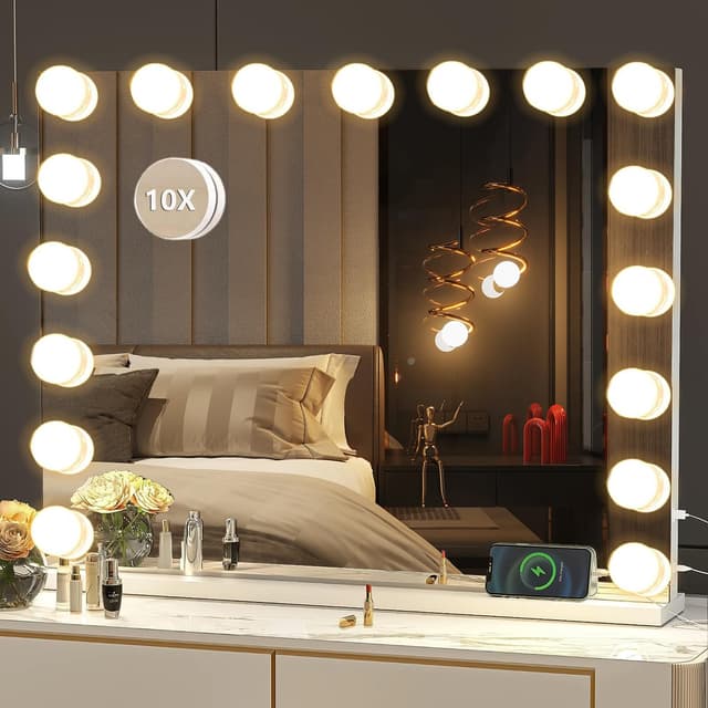 LIANWANG Hollywood Schminkspiegel mit Beleuchtung, 17 LED Schminkspiegel mit Licht Dimmbar für Schminktisch