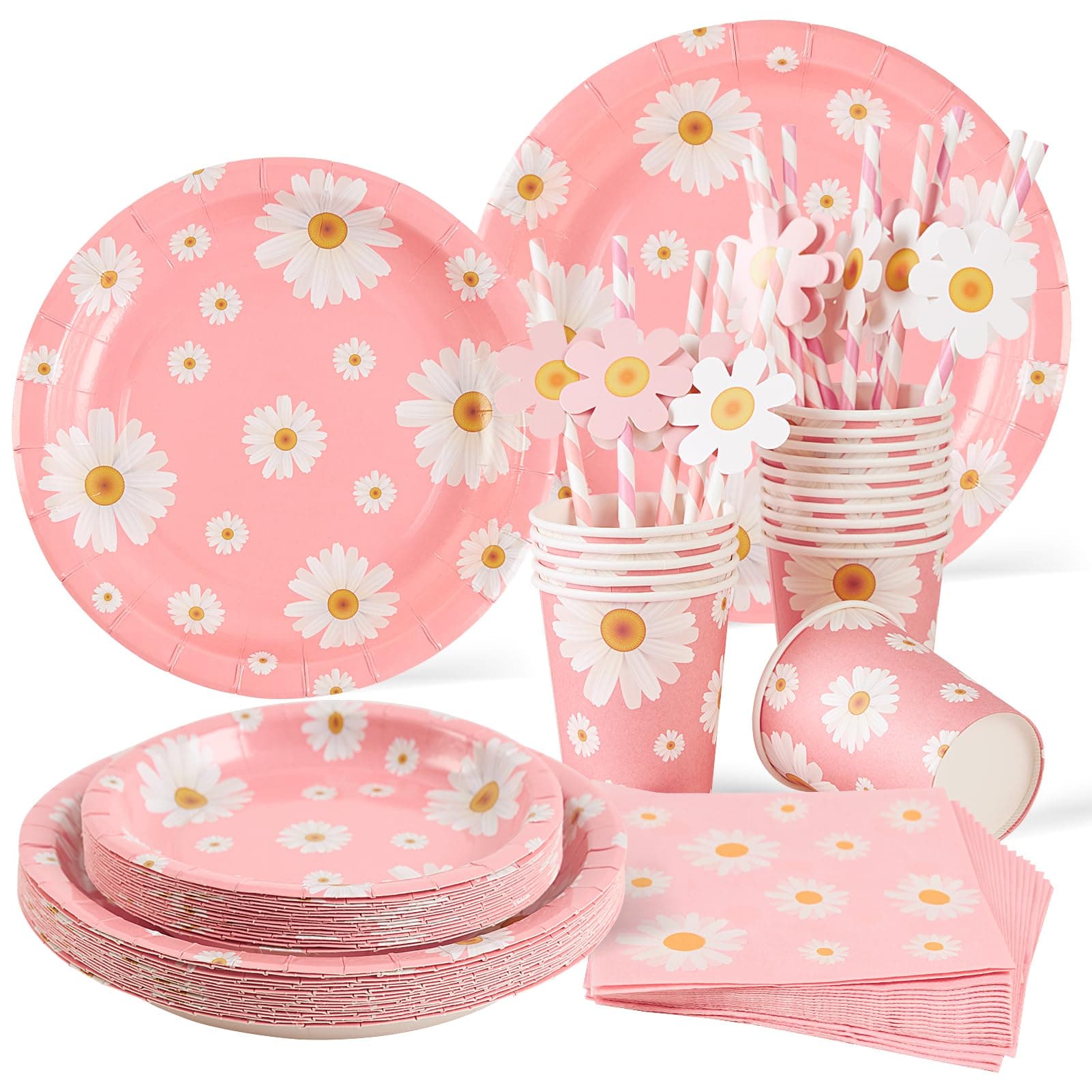 🌼🎉 SUNBEAUTY 80 Stück Gänseblümchen Partygeschirr Set 🎉🌼