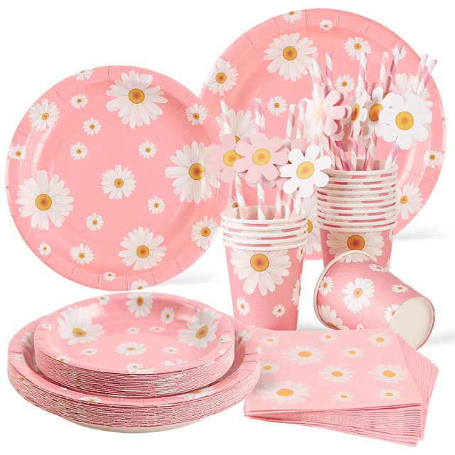 🌼🎉 SUNBEAUTY 80 Stück Gänseblümchen Partygeschirr Set 🎉🌼