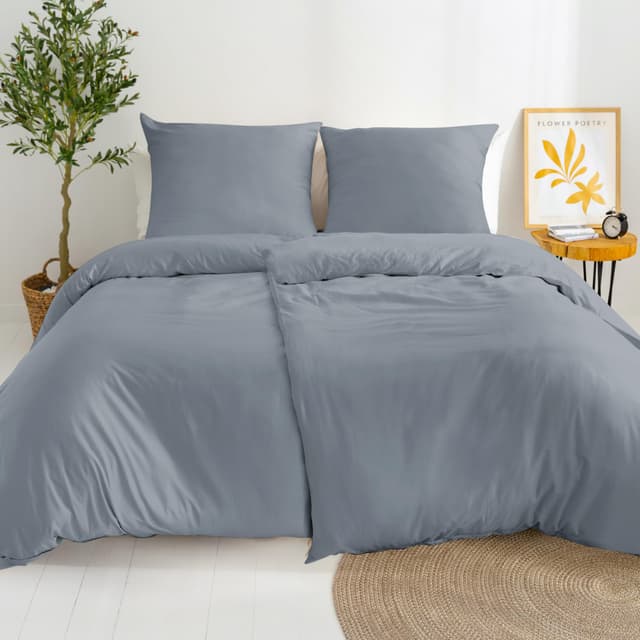 Dreamzie 2 Bettwäsche Set 135x200 Mako Satin - Grau - 2 Bettbezüge 135x200 cm mit 2 Kissenbezüge 80x80 cm