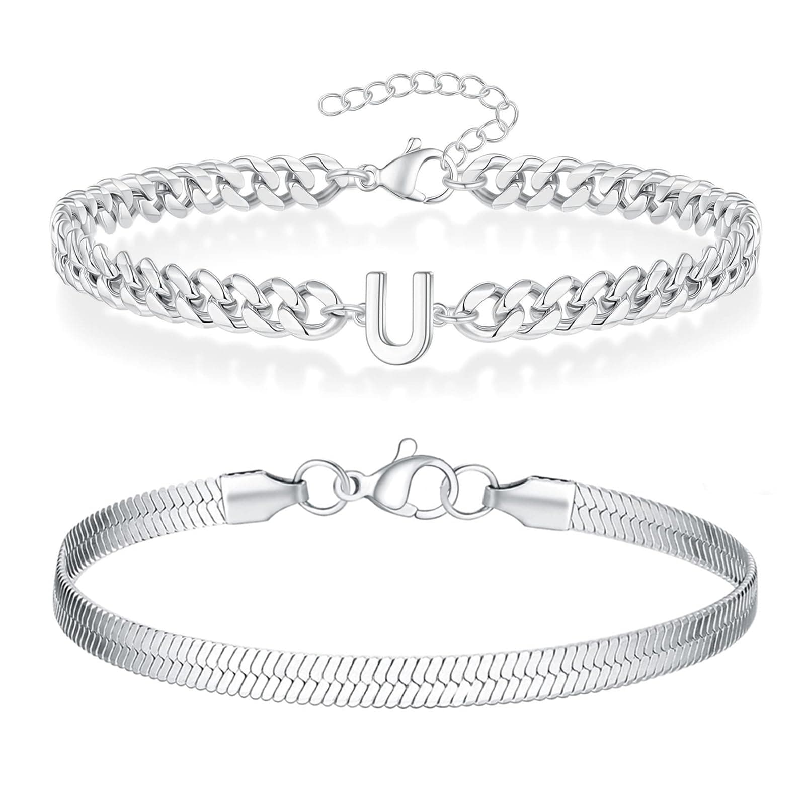 ZENGSING Herren Armband Set mit Buchstaben 🎁 Silber Edelstahl Armbänder