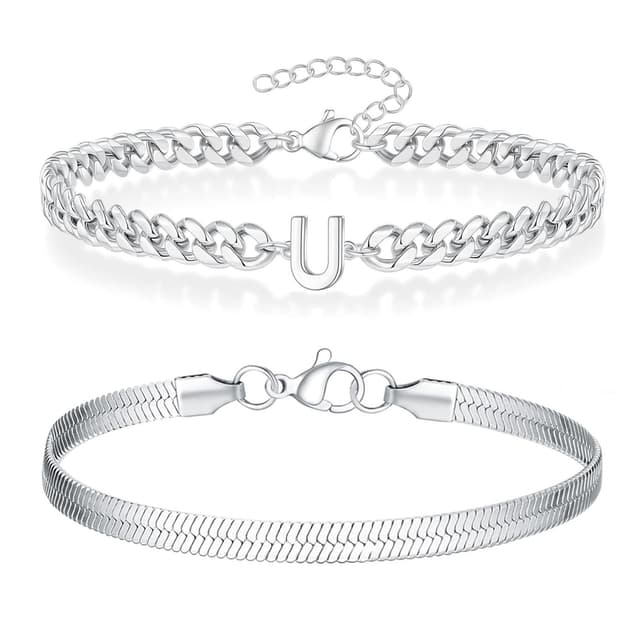 ZENGSING Herren Armband Set mit Buchstaben 🎁 Silber Edelstahl Armbänder