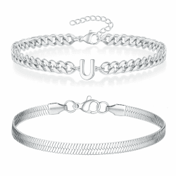 ZENGSING Herren Armband Set mit Buchstaben 🎁 Silber Edelstahl Armbänder