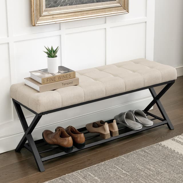 👟 LUE BONA Schuhbank mit Sitzfläche und Leinen Gepolstertem - Modernes Design für Flur und Wohnzimmer
