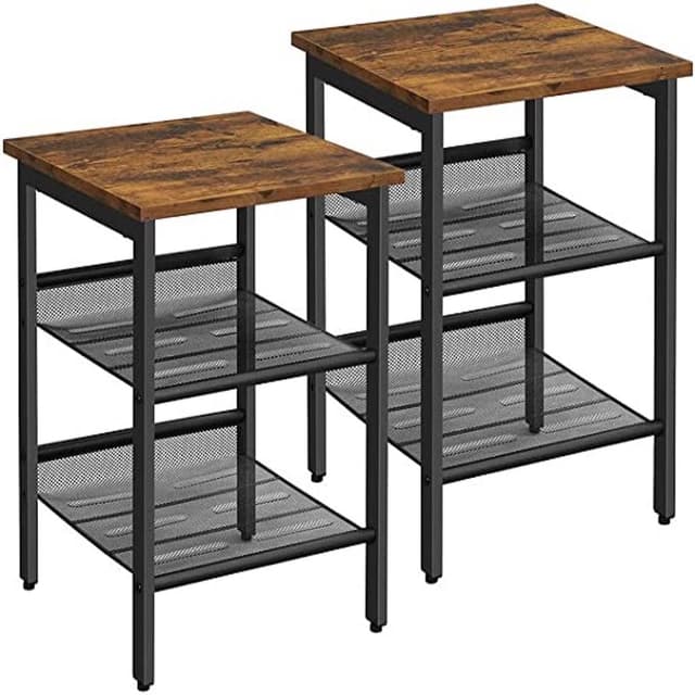 VASAGLE Nachttische, Beistelltisch-Set, 2er-Set Sofatische 🌟 Industrie-Design vintagebraun-schwarz LET24X