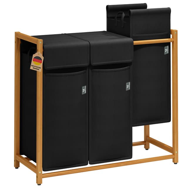 🌟 AdelDream Wäschekorb 150L – Bambus Wäschesortierer mit 3 Fächern 🌿
