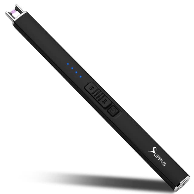🔥 SUPRUS Elektrisches Feuerzeug Lichtbogen Winddicht Flammenlos USB Wiederaufladbares Feuerzeug mit Sicherheitsschloss für Kerze Camping (Schwarz) Schwarz Pack of 1 - Sonderangebot!