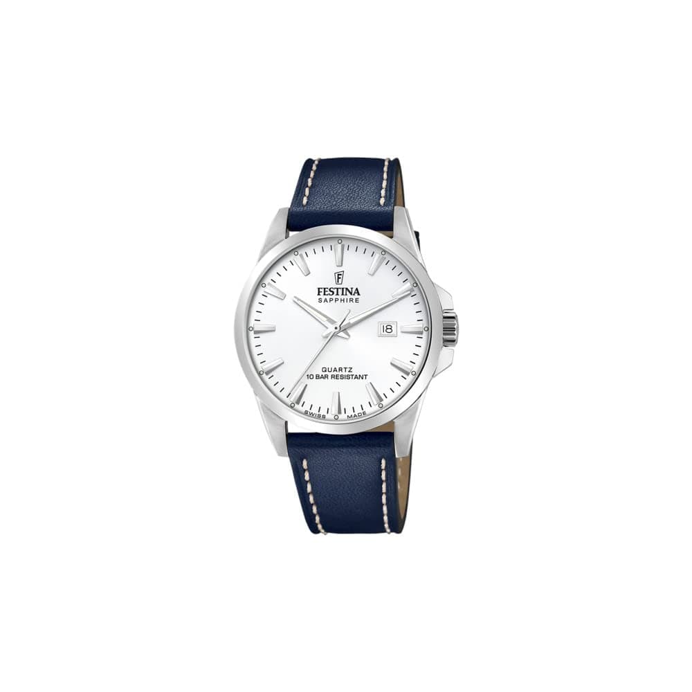 🕰️ Festina Herrenuhr F20025/2 | Swiss Made | Silber Edelstahl | Blau Leder