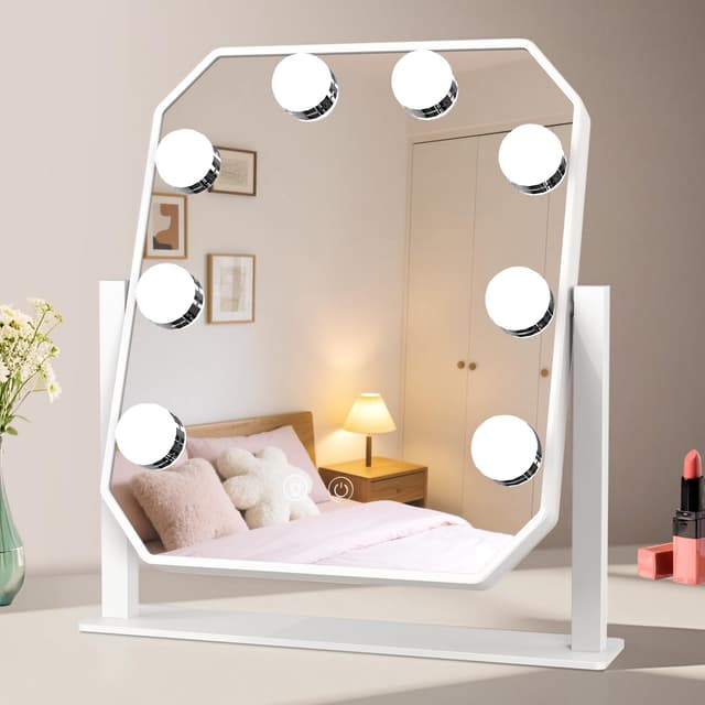 sylvwin Hollywood Spiegel mit 8 LED Lichtern - 360° Drehbar, 3 Einstellbare Farbtemperaturen