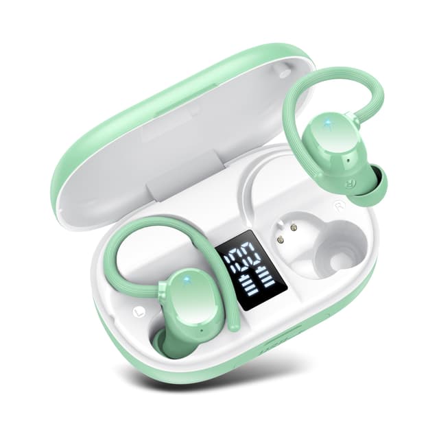 Bluetooth Kopfhörer Sport, In Ear Kopfhörer Kabellos mit Mikrofon 🎧 128 Std Spielzeit, IP7 Wasserdicht, LED-Anzeige - Hellgrün