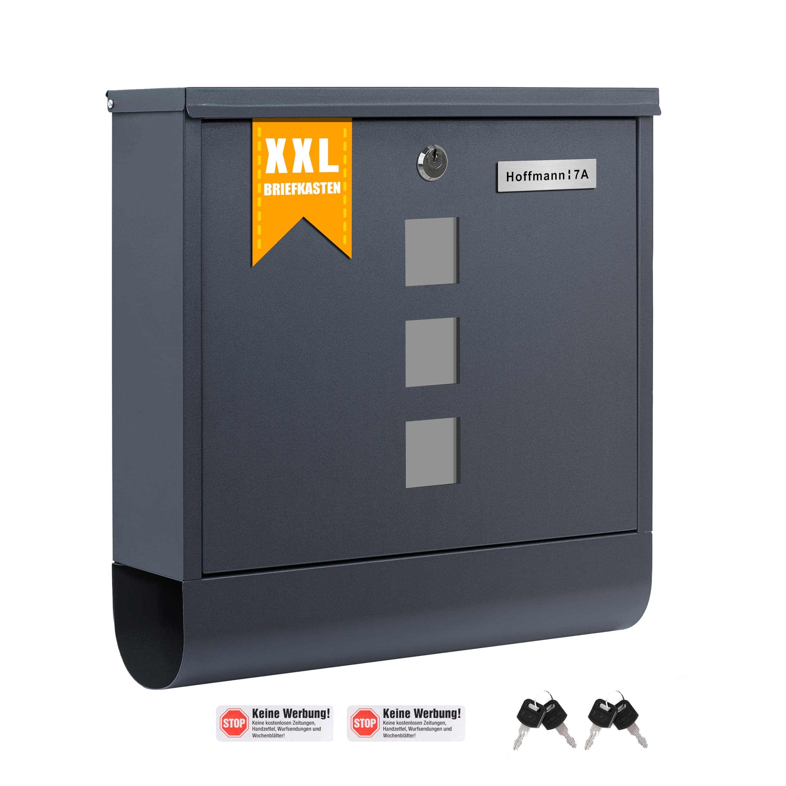 📬 Zedelmaier XXL Personalisierter Briefkasten mit Edelstahl Namensschild 35 x 35 cm
